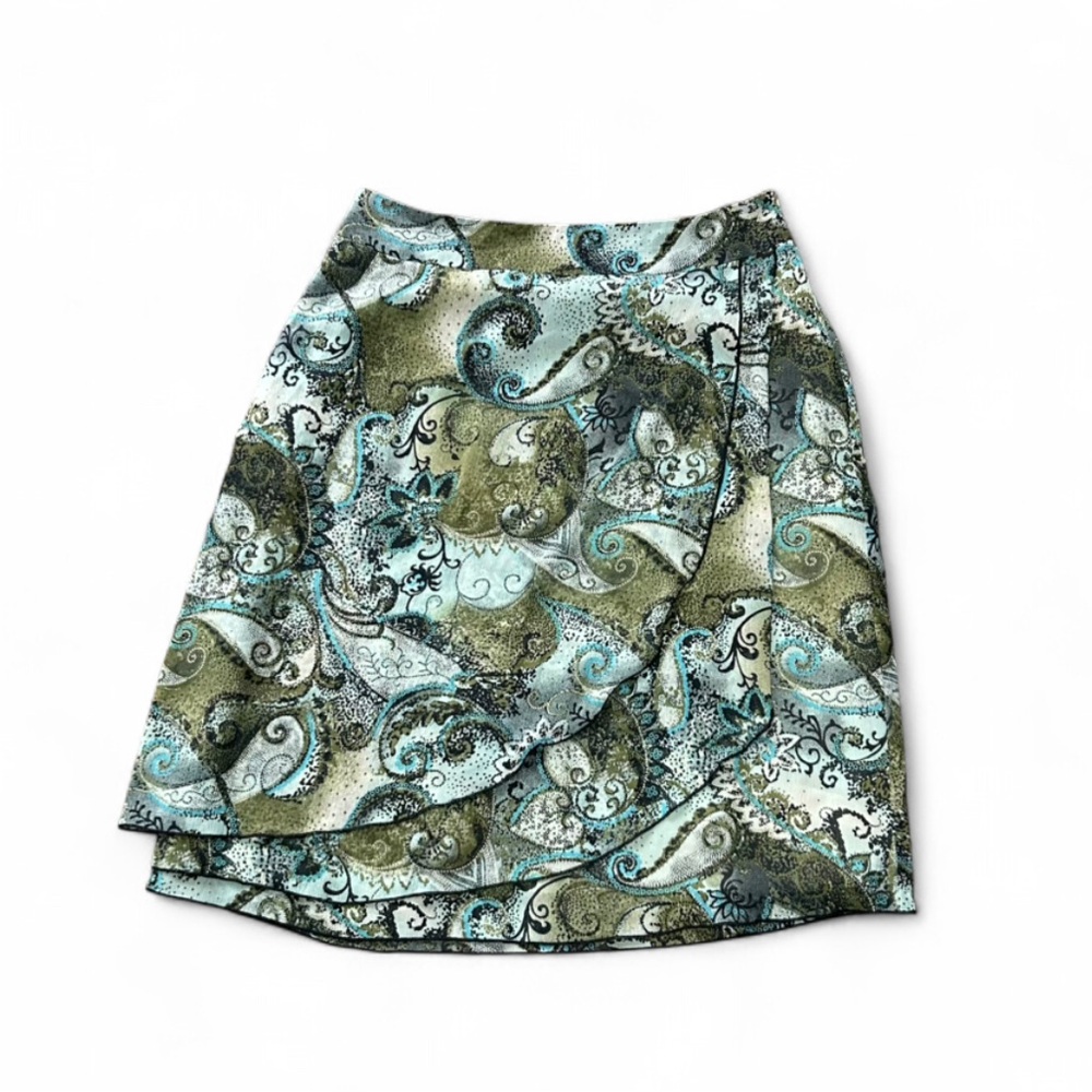 Cleo Olive Green & Aqua Paisley Midi Skirt